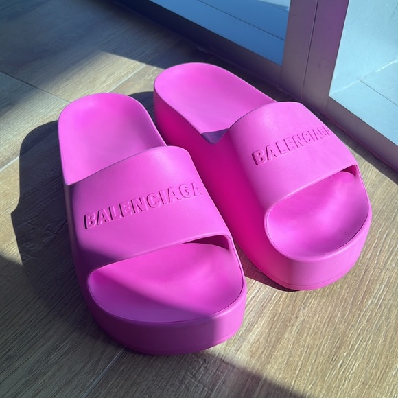 pink balenciaga platform slides